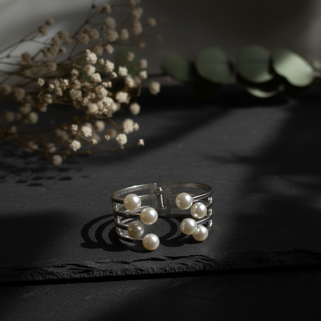 Pearl Cuff Kada - Silver